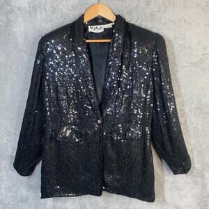 Vtg Talk of Walk Blazer Women Medium Silk Sequin Party Formal Old Money Glam